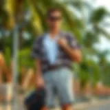 Stylish Outdoor Ensemble Stylish matching shorts and top set in outdoor setting