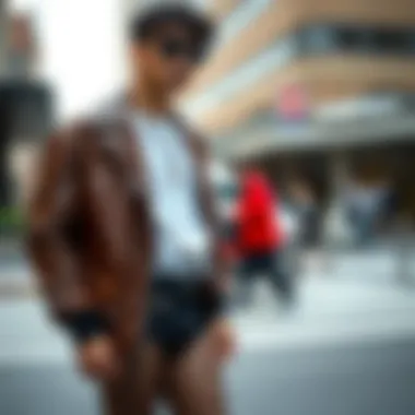 A fashion-forward individual confidently wearing fishnet leggings in an urban setting