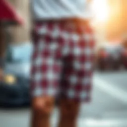 A stylish pair of plaid shorts showcasing an elastic waist.
