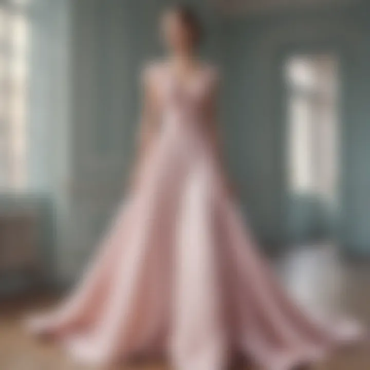 An elegant floor-length dress in soft pastel hues