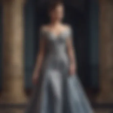 Sophisticated Evening Gown with Intricate Detailing A model showcasing a sophisticated evening gown with intricate detailing