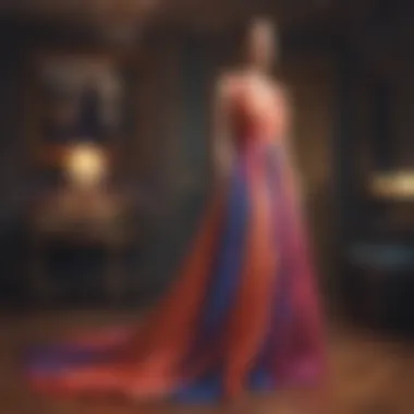 A vibrant color palette featuring various fabrics for floor-length dresses