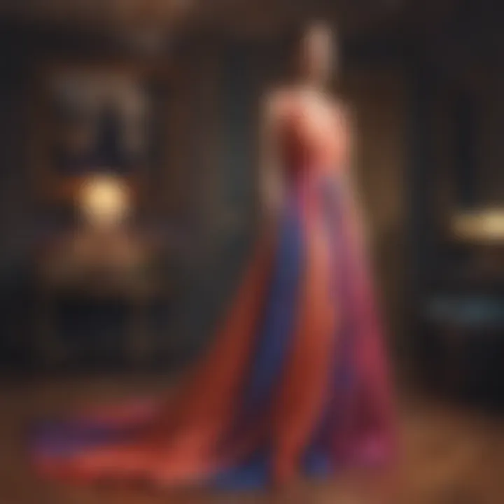 A vibrant color palette featuring various fabrics for floor-length dresses