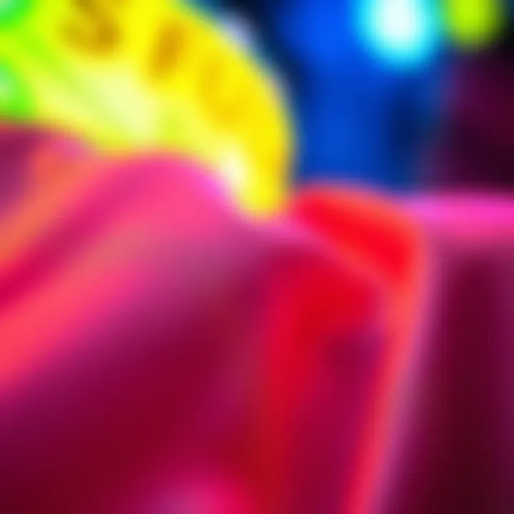 Close-up of neon fabric textures and patterns