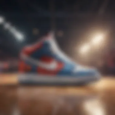 Dynamic display of Nike basketball low tops in action on the court