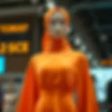 Showcasing Elegance in Orange Modesty Elegant orange modest dress on a mannequin