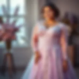 Elegant plus size lilac wedding dress with intricate lace details