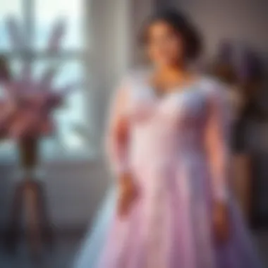 Elegant plus size lilac wedding dress with intricate lace details