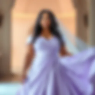 Curvy bride showcasing a lilac gown with flowing silhouette