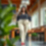 Elegant plus size long pants in a diverse fashion setting