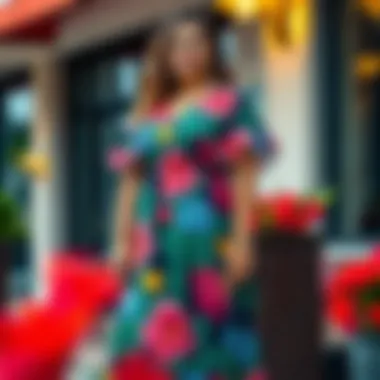 Elegant plus size midi dress in a vibrant floral print