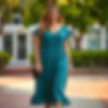 Trendy plus size midi dress showcasing sustainable fabric choices