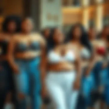 Diverse group of individuals confidently wearing plus size strappy tops, embodying body positivity