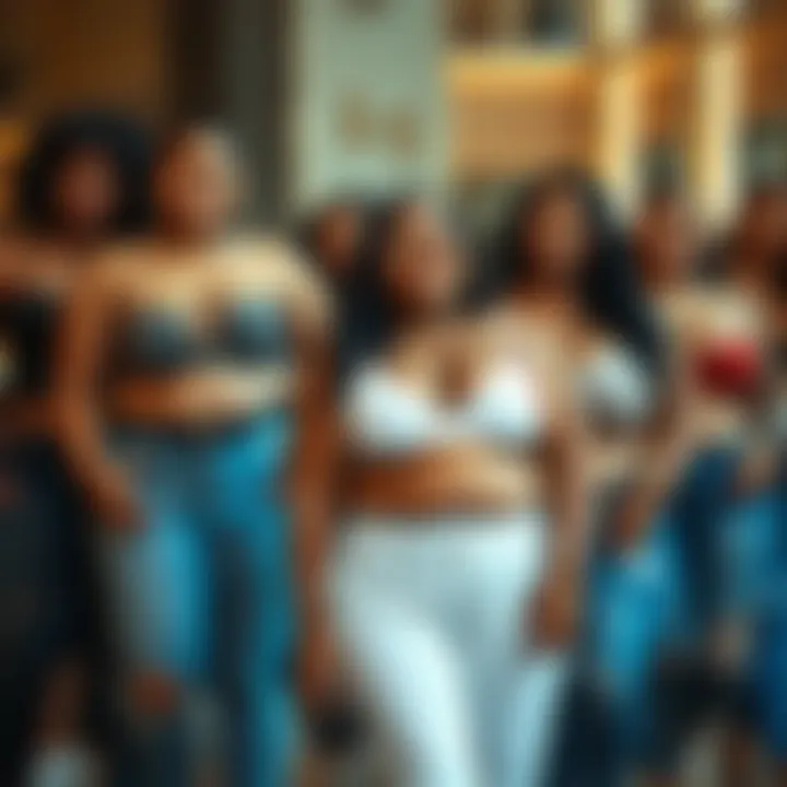 Diverse group of individuals confidently wearing plus size strappy tops, embodying body positivity