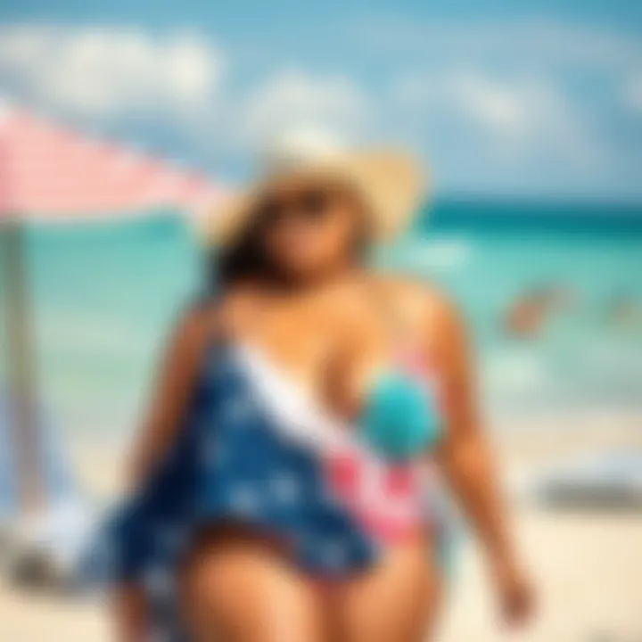 Chic Beach Look for Plus Size Swimmers Stylish plus size swimsuit on a beach with festive accessories