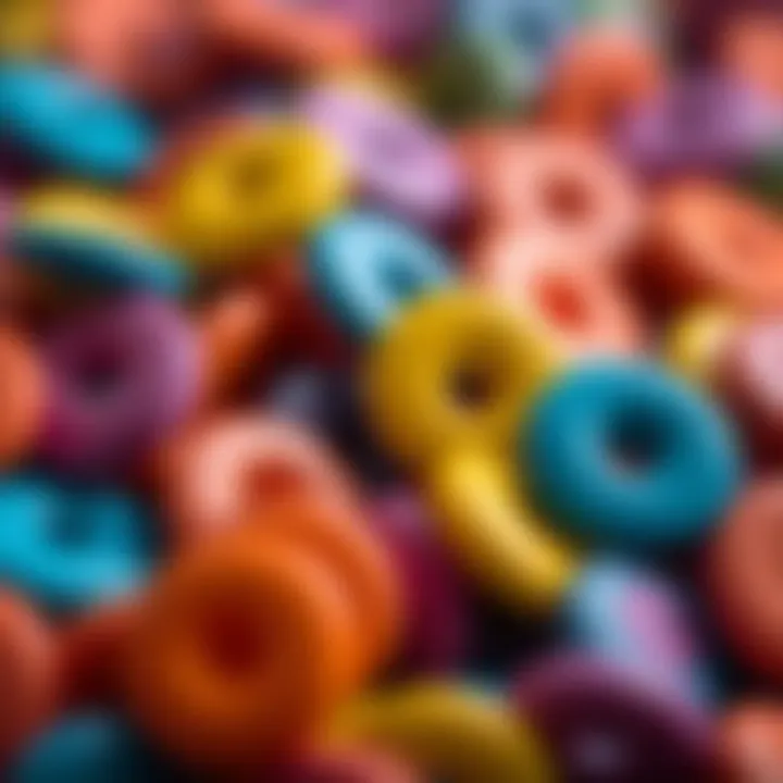 Close-up view of various polymer clay disc beads in vibrant colors