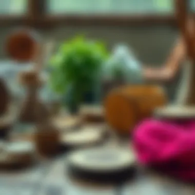 Sustainable Crafting with Round Wooden Discs Eco-friendly crafting setup with round wooden discs.