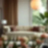 Elegant ruffled couch cover in a modern living room setting