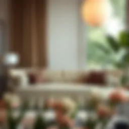 Elegant ruffled couch cover in a modern living room setting