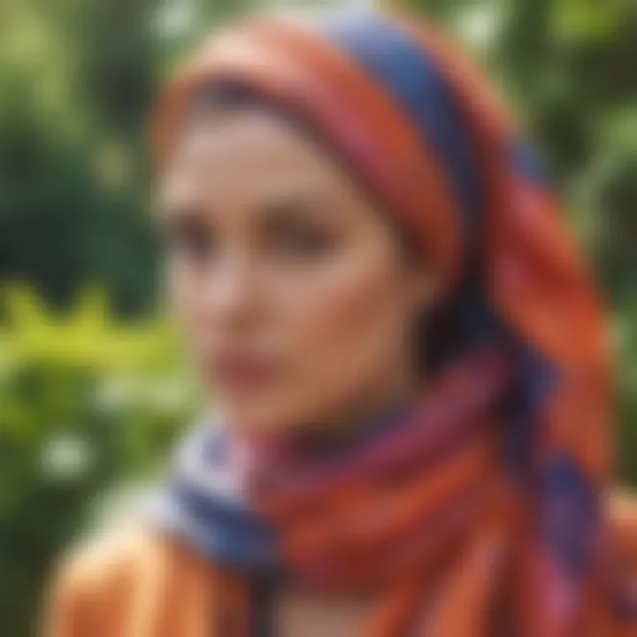 A vibrant head scarf enhancing a casual outfit