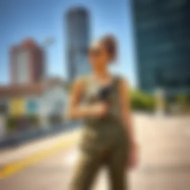 Urban Style in Slim Fitting Overalls A person effortlessly styled in slim fitting overalls against an urban backdrop