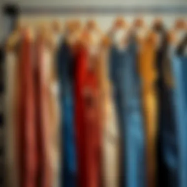 Diverse Slim Fitting Overall Designs A stylish display of various slim fitting overall designs hanging on a rack