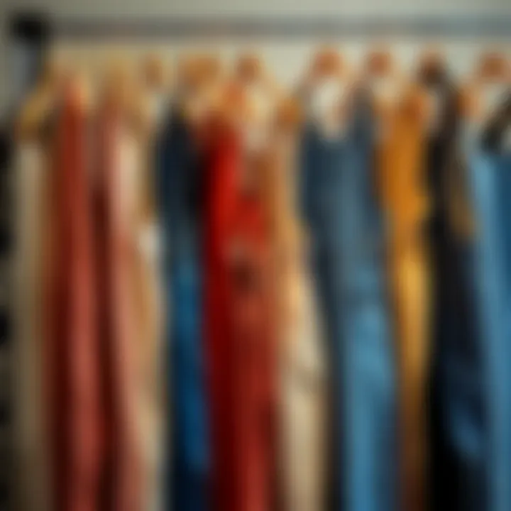 Diverse Slim Fitting Overall Designs A stylish display of various slim fitting overall designs hanging on a rack