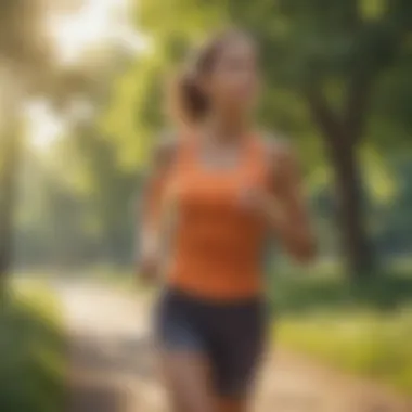 Athlete wearing sun protection running pants while jogging in a sunny park