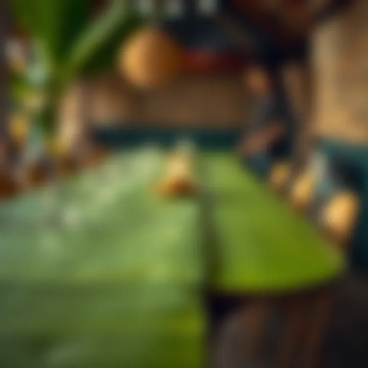 Craftsmanship highlighting the process of creating banana leaf tablecloths