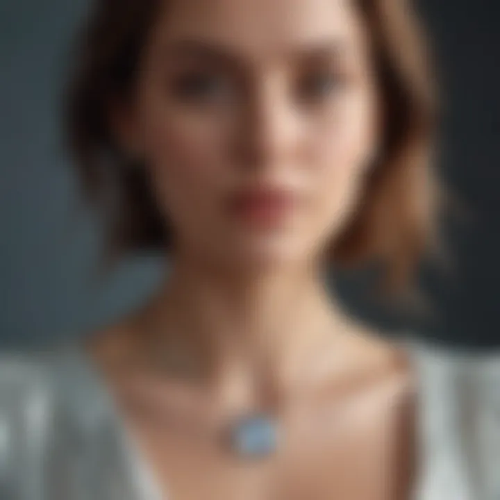 A person wearing a photo projection necklace that radiates light, showcasing its unique feature