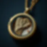 Close-up view of an intricately designed angel wing locket