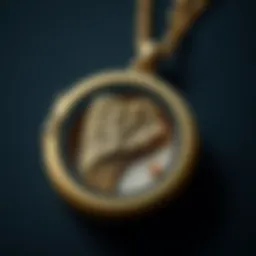 Close-up view of an intricately designed angel wing locket