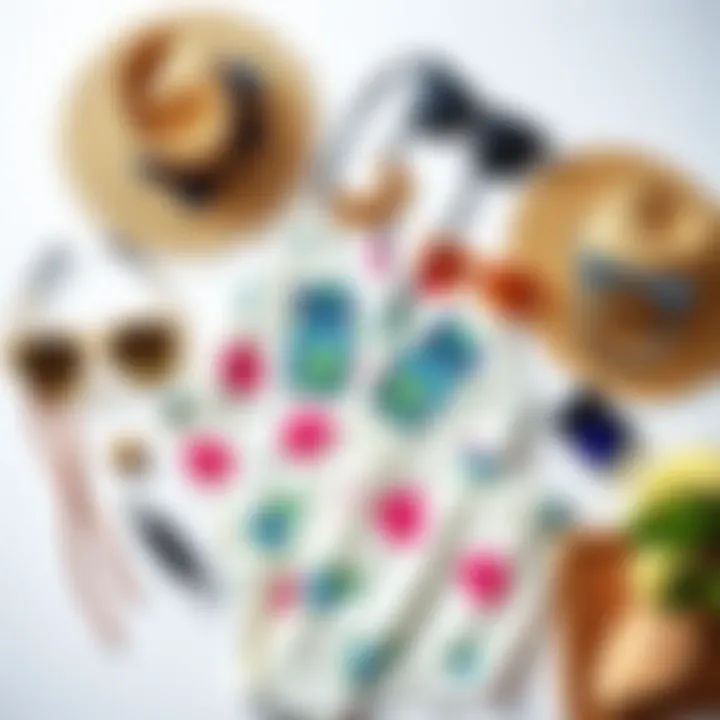 Flat lay of accessories paired with a two-piece summer set