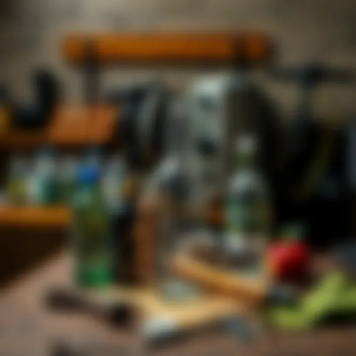 Artistic Bottle Cutting Setup Artistic bottle cutting setup with tools and materials