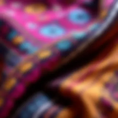 Artistry in Fabric: Textures and Patterns Close-up of the intricate patterns and textures of a handcrafted shawl