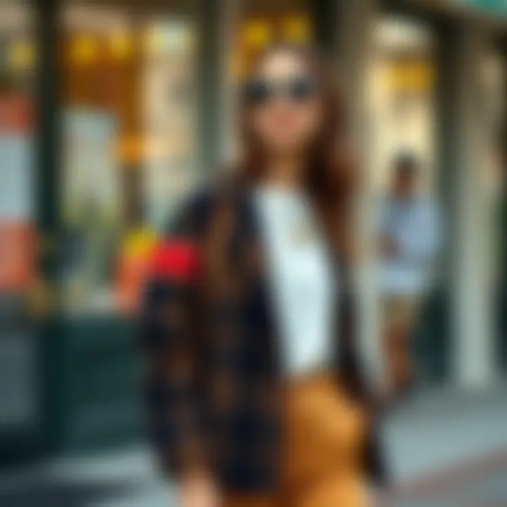 A stylish ensemble featuring the corduroy plaid panel drop shoulder jacket paired with complementary pieces