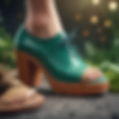 Sustainable Materials in Footwear A close-up view of eco-friendly materials used in heel production.