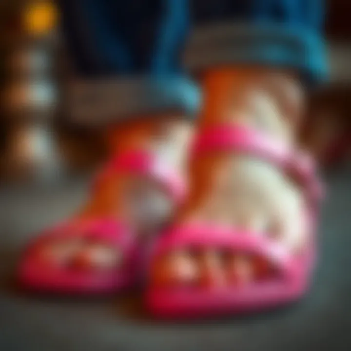 Close-up of rose pink sandals showcasing quality materials