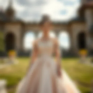 Cultural Significance of Elegant Fashion An elegant gown set against a historical backdrop, representing cultural significance in fashion