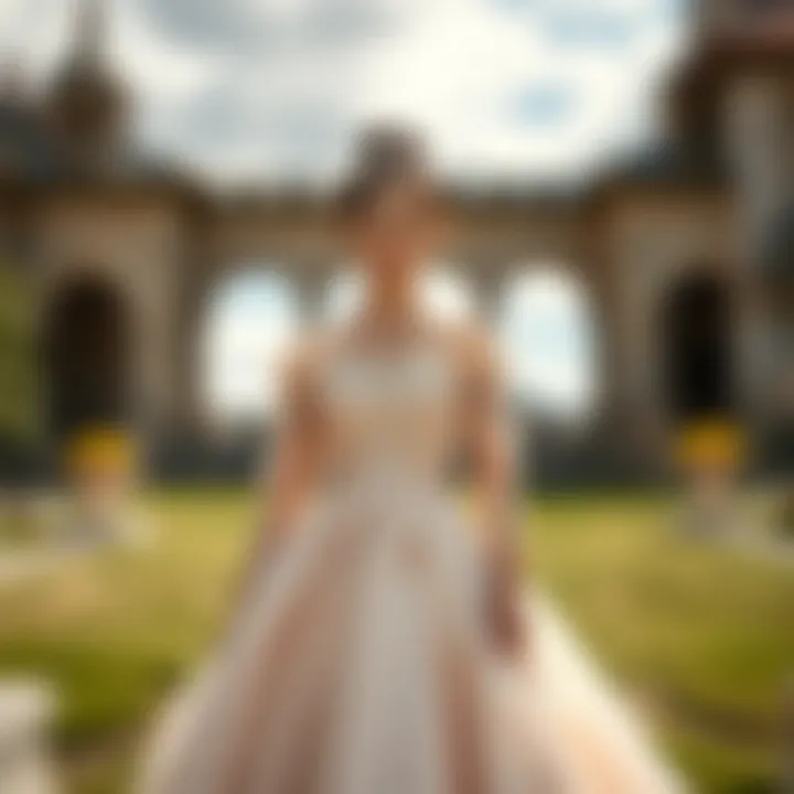 Cultural Significance of Elegant Fashion An elegant gown set against a historical backdrop, representing cultural significance in fashion