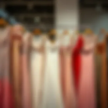 Diverse Styles of Elegant Occasion Dresses An array of different styles of elegant occasion dresses hung on a display, highlighting design diversity