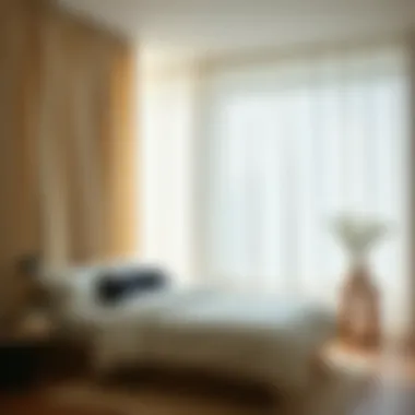 A serene bedroom showcasing the calming effect of linen curtains