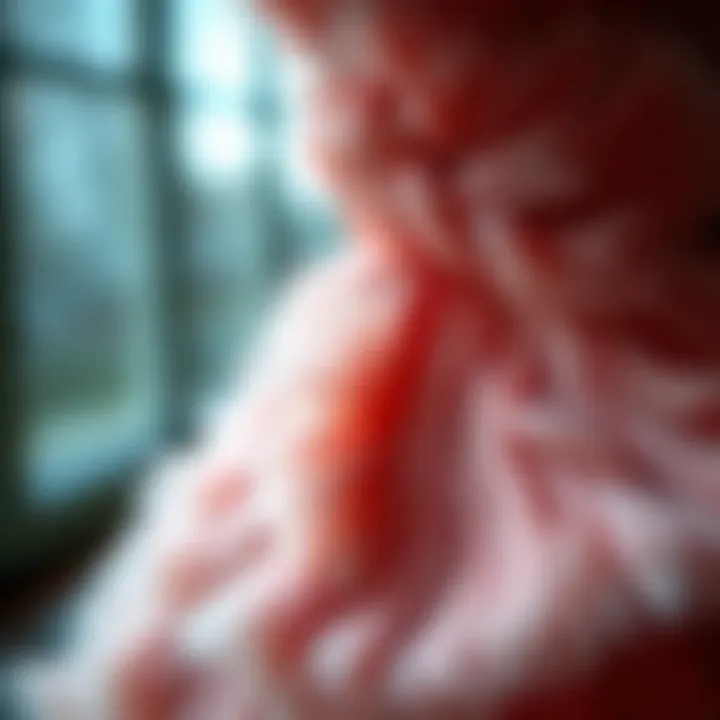 A close-up of the textures and materials used in a furry prom dress, emphasizing sustainability and craftsmanship.