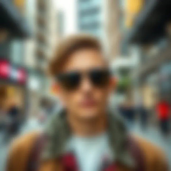 Urban Style with Geometric Aviators Fashionable individual wearing geometric aviator sunglasses in an urban setting