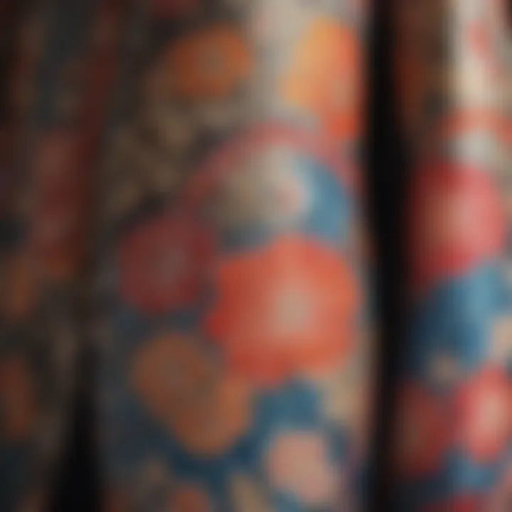 Close-up of intricate patterns on a kimono short set