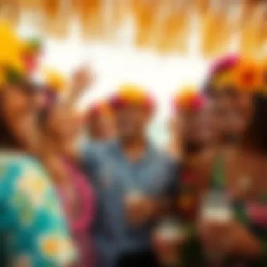Celebration and Community with Luau Headbands Group of friends celebrating at a luau, showcasing headbands as symbols of community