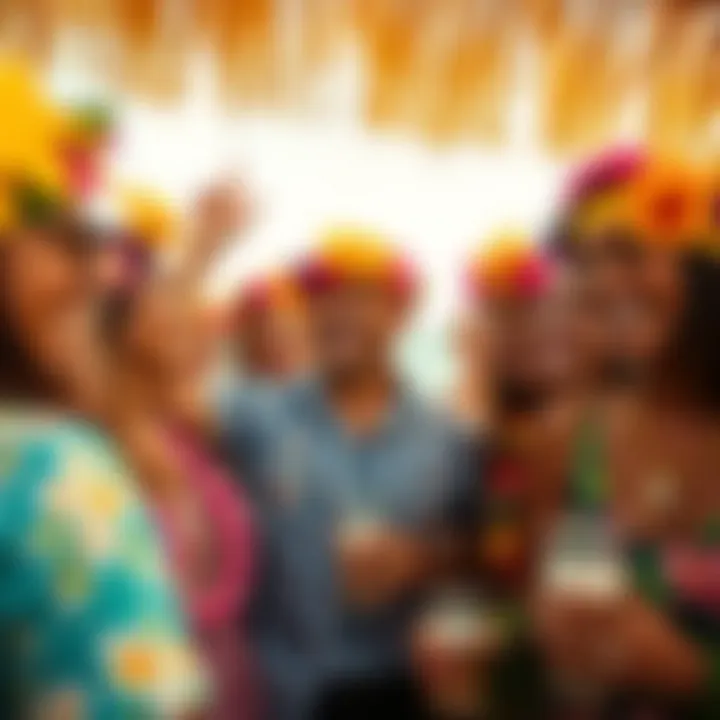 Celebration and Community with Luau Headbands Group of friends celebrating at a luau, showcasing headbands as symbols of community