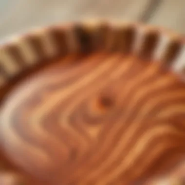 Close-up of the intricate wood grain texture on a disposable plate