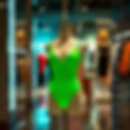 Stunning neon green bodysuit on a mannequin in a chic boutique setting