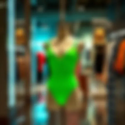 Stunning neon green bodysuit on a mannequin in a chic boutique setting